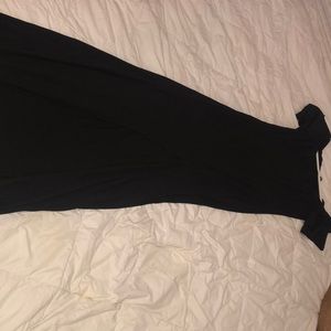 Black maxi body con off the shoulder dress.